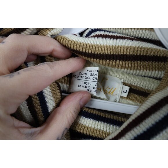 Vintage 70s Streetwear Womens Large Earth Tone Striped Knit Turtleneck Sweater - Picture 5 of 10